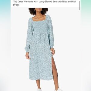 Women's Blue Smocked Bodice Midi Dress